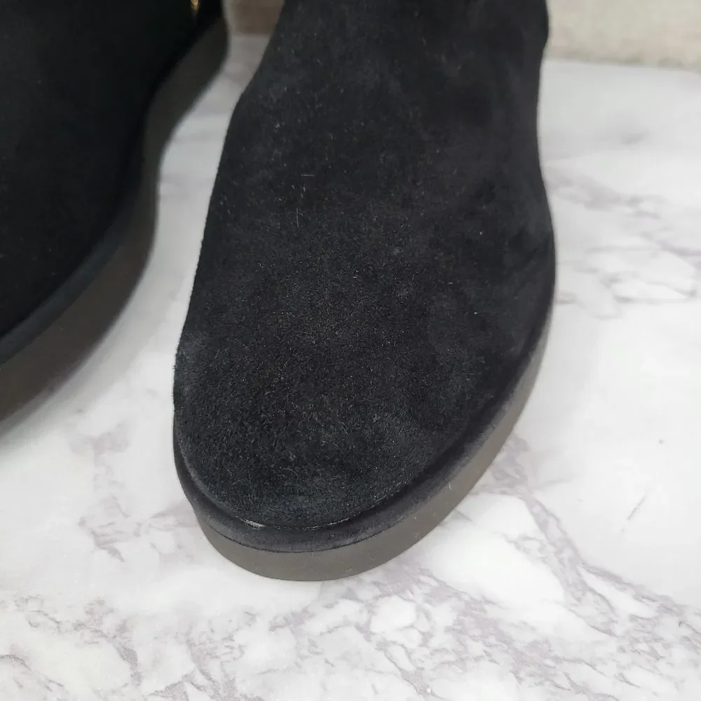 Ugg Black Suede Shearling Sherpa Lined Gold Zipper Women's Boots Size 6